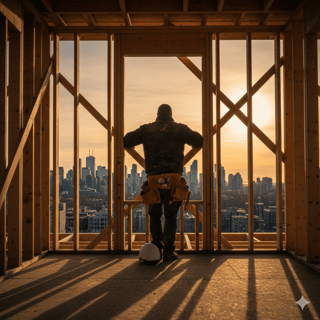Worker looking at skyline